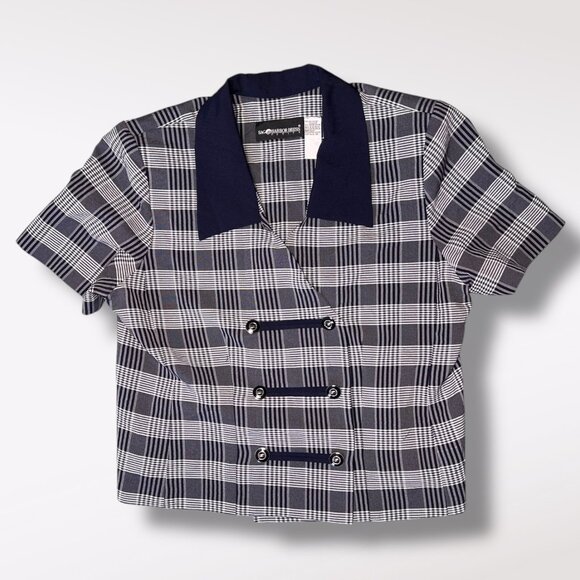 Vintage Sag Harbor Double Breasted Plaid Short Sleeve Blouse Size 16 Petite - Picture 10 of 10